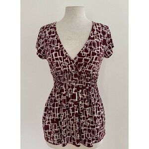 MKM Designs Burgundy V Neck Blouse Size Medium